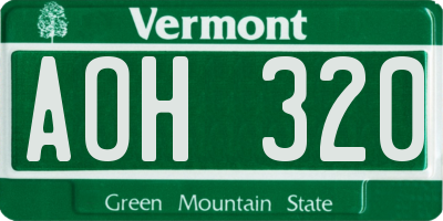 VT license plate AOH320