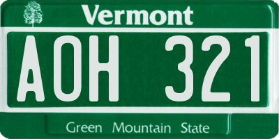 VT license plate AOH321