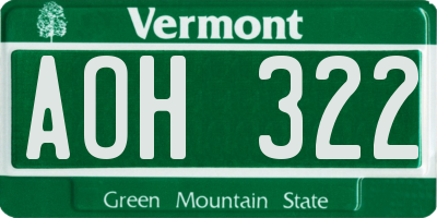VT license plate AOH322