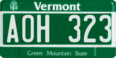 VT license plate AOH323