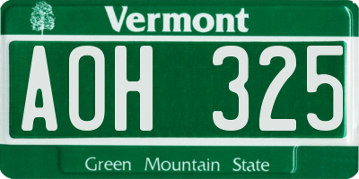VT license plate AOH325