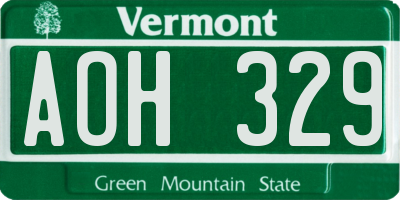 VT license plate AOH329
