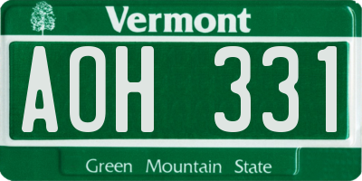 VT license plate AOH331