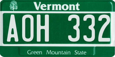 VT license plate AOH332