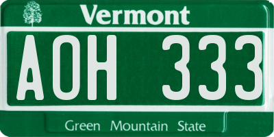VT license plate AOH333
