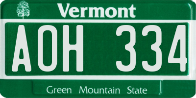 VT license plate AOH334