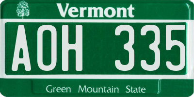 VT license plate AOH335