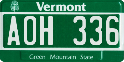 VT license plate AOH336