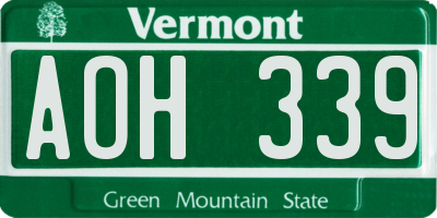 VT license plate AOH339