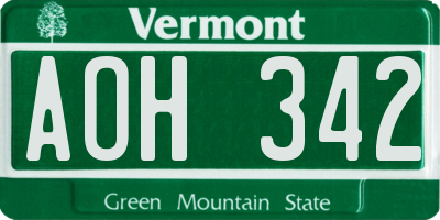 VT license plate AOH342