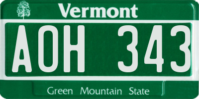 VT license plate AOH343