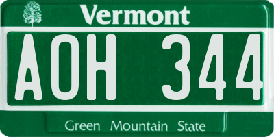 VT license plate AOH344
