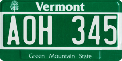 VT license plate AOH345