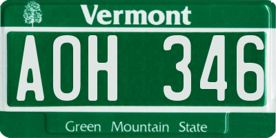 VT license plate AOH346