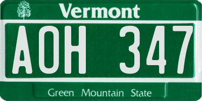 VT license plate AOH347