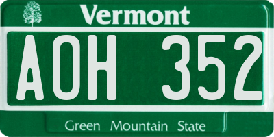 VT license plate AOH352