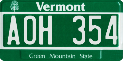 VT license plate AOH354