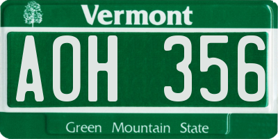 VT license plate AOH356