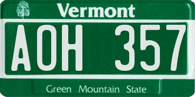 VT license plate AOH357