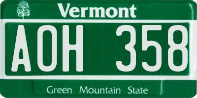 VT license plate AOH358