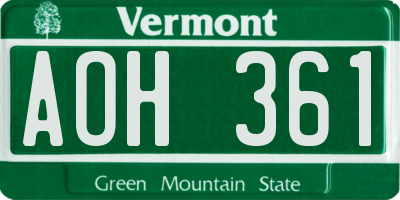 VT license plate AOH361
