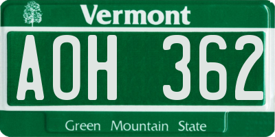 VT license plate AOH362