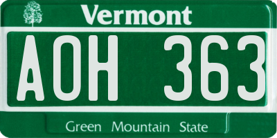 VT license plate AOH363