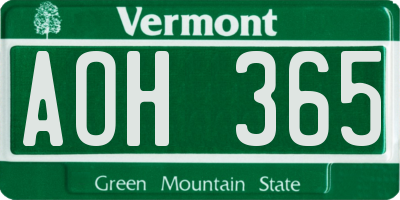 VT license plate AOH365