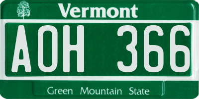 VT license plate AOH366