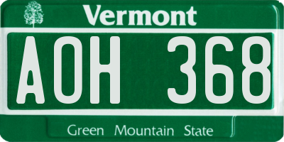 VT license plate AOH368