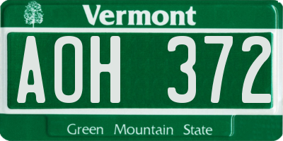 VT license plate AOH372