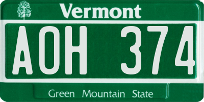 VT license plate AOH374