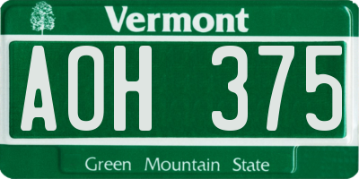 VT license plate AOH375