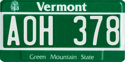 VT license plate AOH378