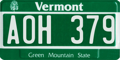 VT license plate AOH379