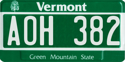 VT license plate AOH382