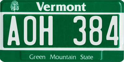 VT license plate AOH384
