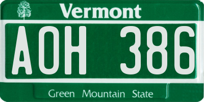 VT license plate AOH386