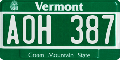 VT license plate AOH387