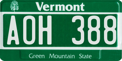 VT license plate AOH388