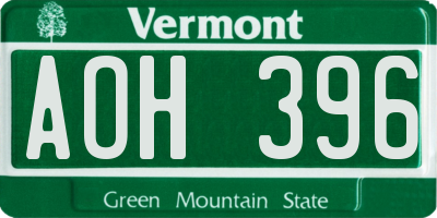 VT license plate AOH396