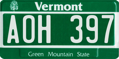VT license plate AOH397