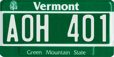 VT license plate AOH401