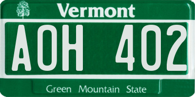 VT license plate AOH402