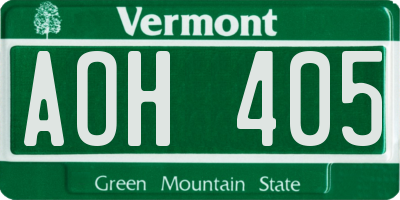 VT license plate AOH405