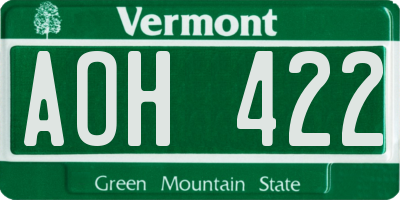 VT license plate AOH422