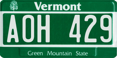 VT license plate AOH429