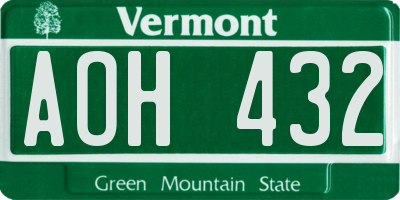 VT license plate AOH432