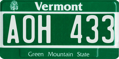 VT license plate AOH433