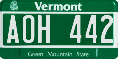 VT license plate AOH442